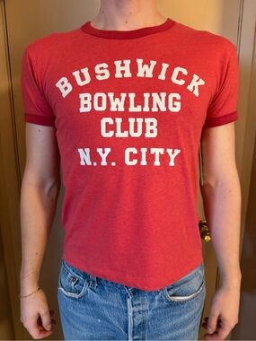 Urban Outfitters Red Ringer Graphic Tee - Bushwick Bowling Club